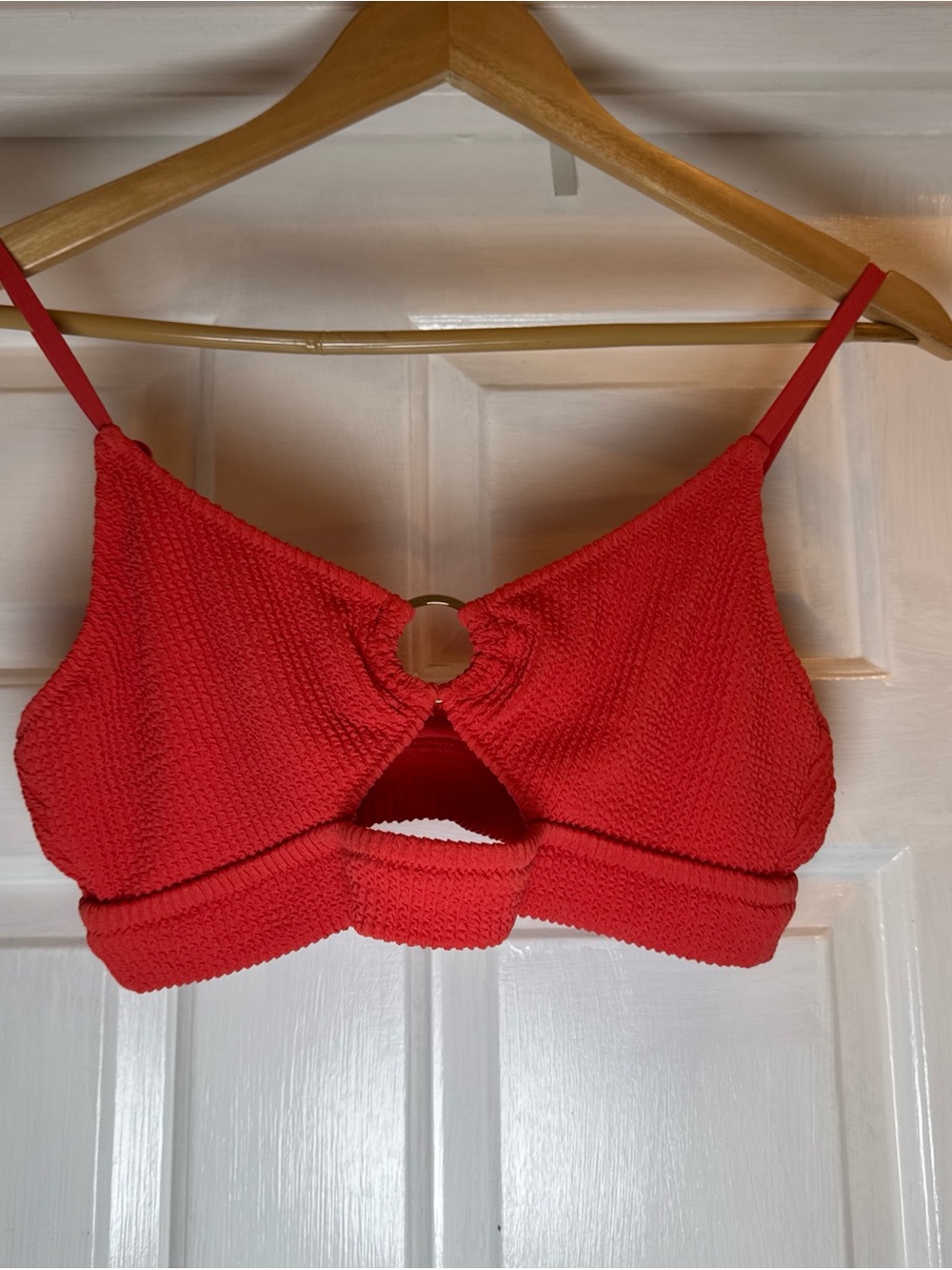 Aerie Crinkle Scoop Cutout Salmon Bikini Top Textured Fabric Size Large NWT